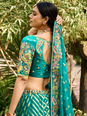 Turquoise Silk Wedding Lehenga Choli