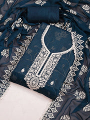 Teal Floral Embroidered Sequinned Unstitched Dress Material