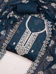 Teal Floral Embroidered Sequinned Unstitched Dress Material