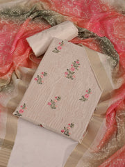 Cream Embroidered Pure Cotton Unstitched Dress Material