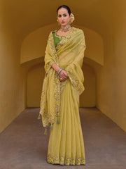 Paroot Green Organza Silk Designer Saree