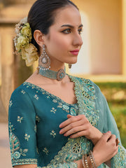 Turquoise Organza Silk Designer Saree