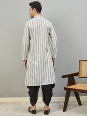 Striped Woven Design Mandarin Collar Calf Length Straight Kurtas