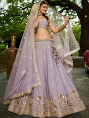 Mauve colour Chinnon Sequinse embroidery Semi-Stitched Lehenga choli and Dupatta