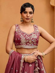 Rosegold Tissue Fabric Sequins embroidery Semi-Stitched Lehenga & Unstitched Blouse With Dupatta