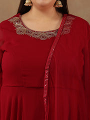 Yoke Design Sequinned Artwork Georgette Anarkali Kurta with Dupatta