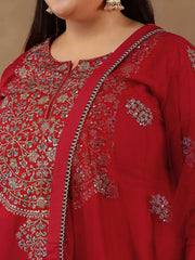 Floral Embroidered Zari Straight Kurta with Trousers & Dupatta
