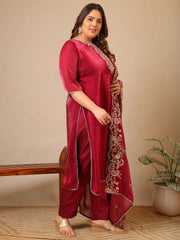 Women Ethnic Motifs Embroidered Regular Thread Work Kurta with Trousers & With Dupatta