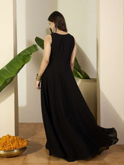 Geometric Yoke Design Sequinned Embroidered Georgette A-Line Ethnic Dress