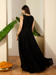 Geometric Yoke Design Sequinned Embroidered Georgette A-Line Ethnic Dress