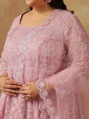 Floral Embroidered Regular Thread Work Anarkali Kurta With Trousers & Dupatta