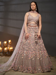 Mauve Net Multi Sequins with heavy Zarkan embroidery Semi-Stitched Lehenga choli & Dupatta
