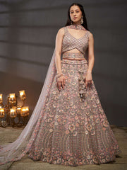 Mauve Net Multi Sequins with heavy Zarkan embroidery Semi-Stitched Lehenga choli & Dupatta