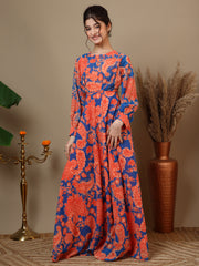 Girl Floral Paisley Printed Pleated Ethnic Dress