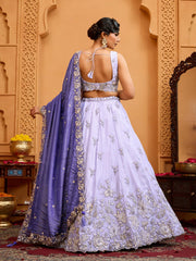 Lavender Tissue Fabric Sequins embroidery Semi-Stitched Lehenga & Unstitched Blouse With Dupatta