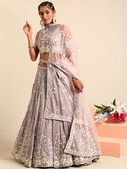 Mauve Pure Georgette Sequins with heavy Zarkan embroidery Semi-Stitched Lehenga choli & Dupatta