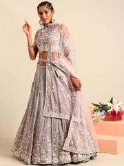 Mauve Pure Georgette Sequins with heavy Zarkan embroidery Semi-Stitched Lehenga choli & Dupatta