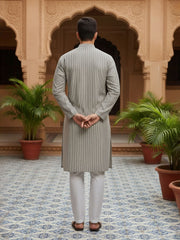Striped Mandarin Collar Kurta & Trousers
