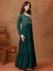 Girls Embroidered One Shoulder A-Line Ethnic Dresses