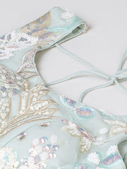 Lime Green Net Sequinse Work Semi-Stitched Lehenga & Unstitched Blouse with Dupatta