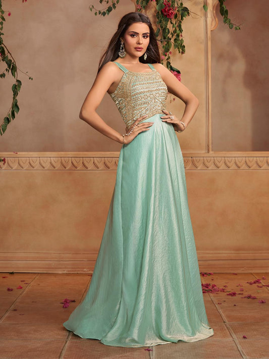 Embroidered Shoulder Straps Gown Ethnic Dresses