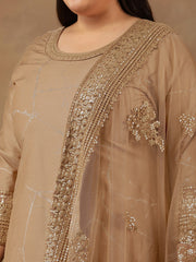 Plus Size Abstract Printed & Embroidered Kurta With Trousers & Dupatta