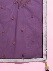 Burgundy Net Sequinse Work Semi-Stitched Lehenga & Unstitched Blouse with Dupatta