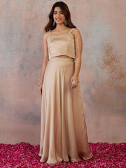 Beige Bling and Sparkly Embellished Top with Skirt