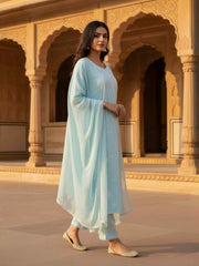Women Ethnic Motifs Embroidered Regular Thread Work Pure Cotton Kurta with Trousers & With Dupatta