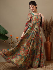 Girls Ethnic Motifs Printed Square Neck Ethnic Dress