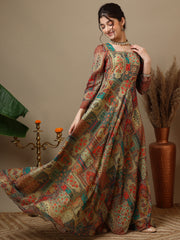 Girls Ethnic Motifs Printed Square Neck Ethnic Dress