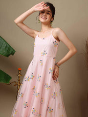 Girls Embroidered V-Neck A-Line Ethnic Dresses