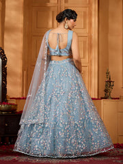 Grey Net Fabric Sequins embroidery Semi-Stitched Lehenga & Unstitched Blouse With Dupatta