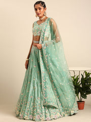 Sea Green Georgette heavy Sequinse embroidery Semi-Stitched Lehenga choli & Dupatta