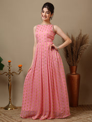 Girls Embroidered Round Neck Ethnic Dress