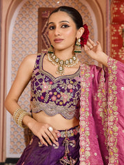 Purple Tissue Fabric Sequins embroidery Semi Stitched Lehenga & Unstitched Blouse With Dupatta