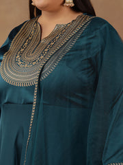 Floral Yoke Design Sequinned Satin Anarkali Kurta with Dupatta