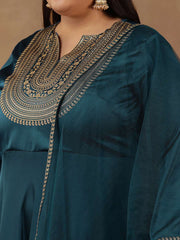 Floral Yoke Design Sequinned Satin Anarkali Kurta with Dupatta