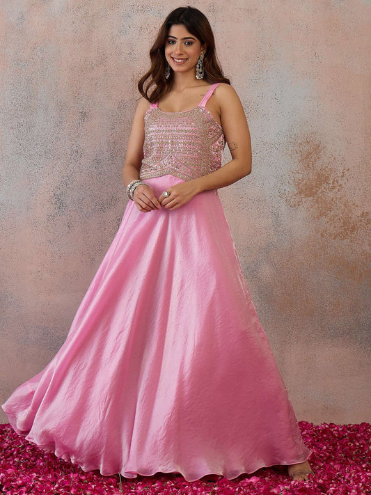Embellished Shoulder Straps Fit and Flare Maxi Ethnic Dress
