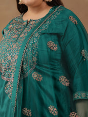 Ethnic Motifs Embroidered Zari Straight Kurta with Trousers & Dupatta