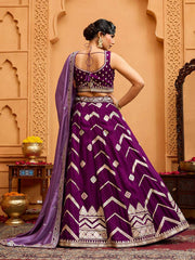 Burgundy Silk Fabric Sequins embroidery Semi-Stitched Lehenga & Unstitched Blouse With Dupatta