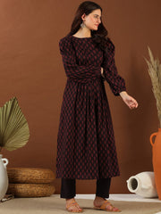 Purple Colour Women Ethnic Motifs Woven Design Kurta