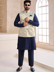 Woven-Design Mandarin Collar Nehru Jacket