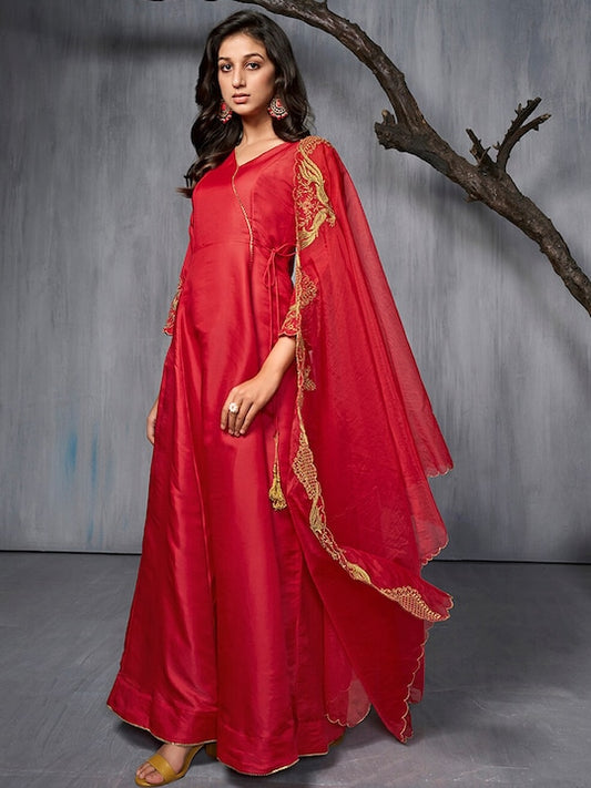 Ethnic Motifs Embroidered Maxi Gown Ethnic Dress With Dupatta