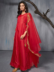 Ethnic Motifs Embroidered Maxi Gown Ethnic Dress With Dupatta