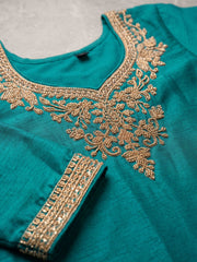 Turquoise All Over Beads Embroidery Palazzo Style Suit