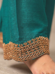 Turquoise All Over Beads Embroidery Palazzo Style Suit