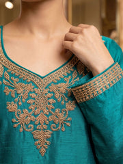 Turquoise All Over Beads Embroidery Palazzo Style Suit