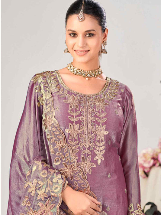 Purple Premium Fendy Silk Festive Palazzo Suit