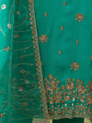 Blue Pure Shimmer Organza Embroidered Kurta Set with Pant and Dupatta